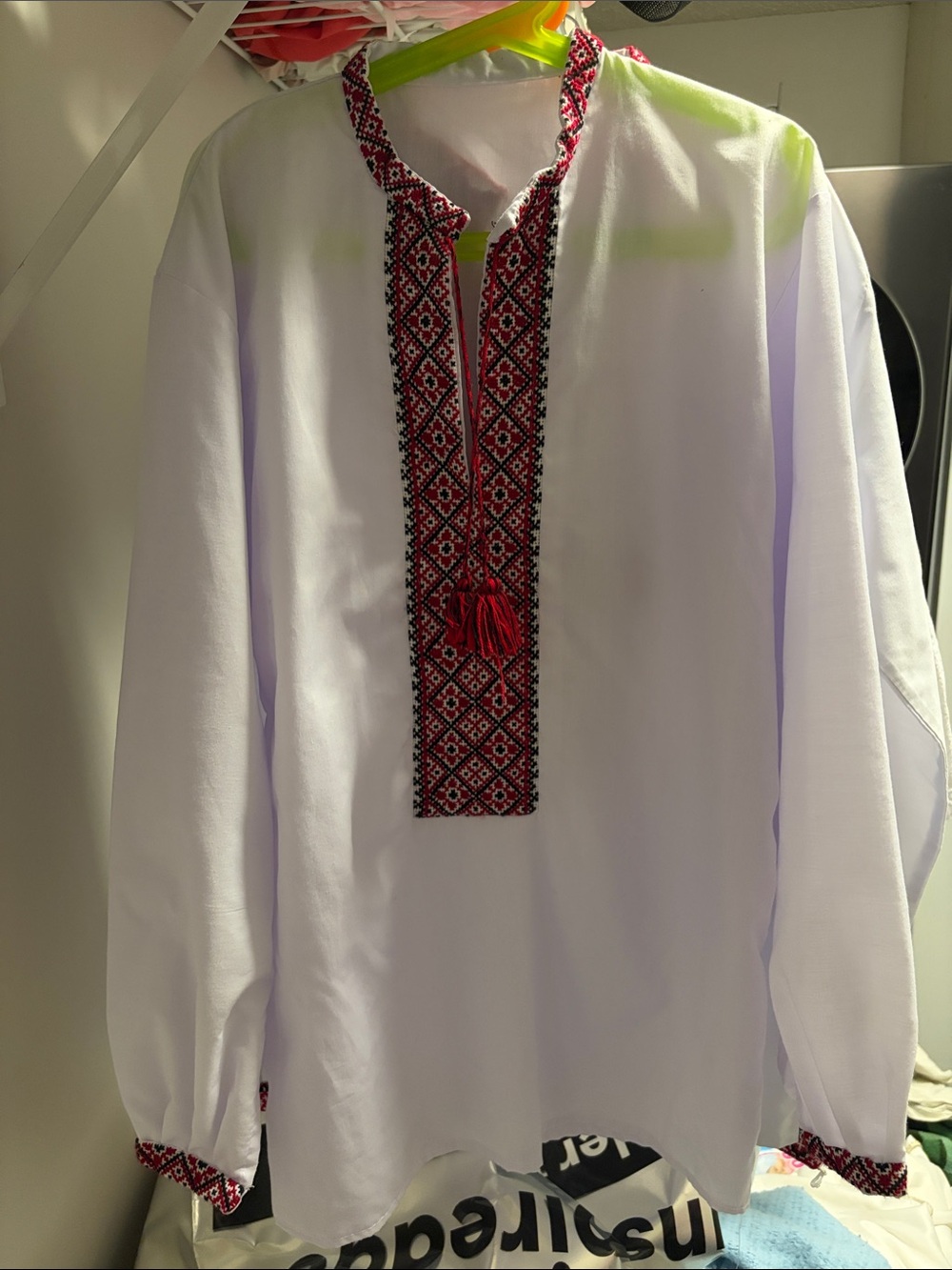 Embroidered Kids’ Shirt with Red Trim